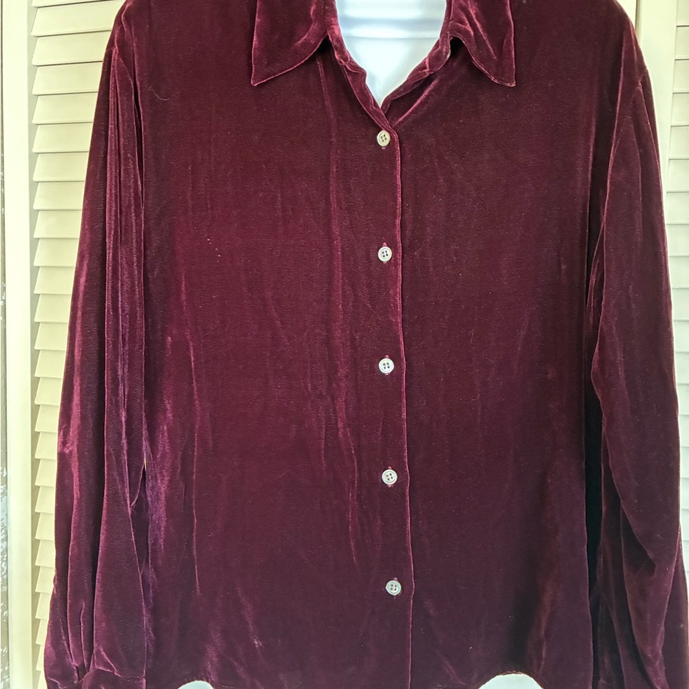 Ann Taylor Burgundy Velvet Buttoned Down Top (S)